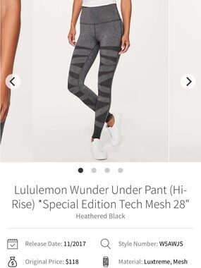lululemon athletica Heathered Charcoal High Rise Tech Mesh Leggings